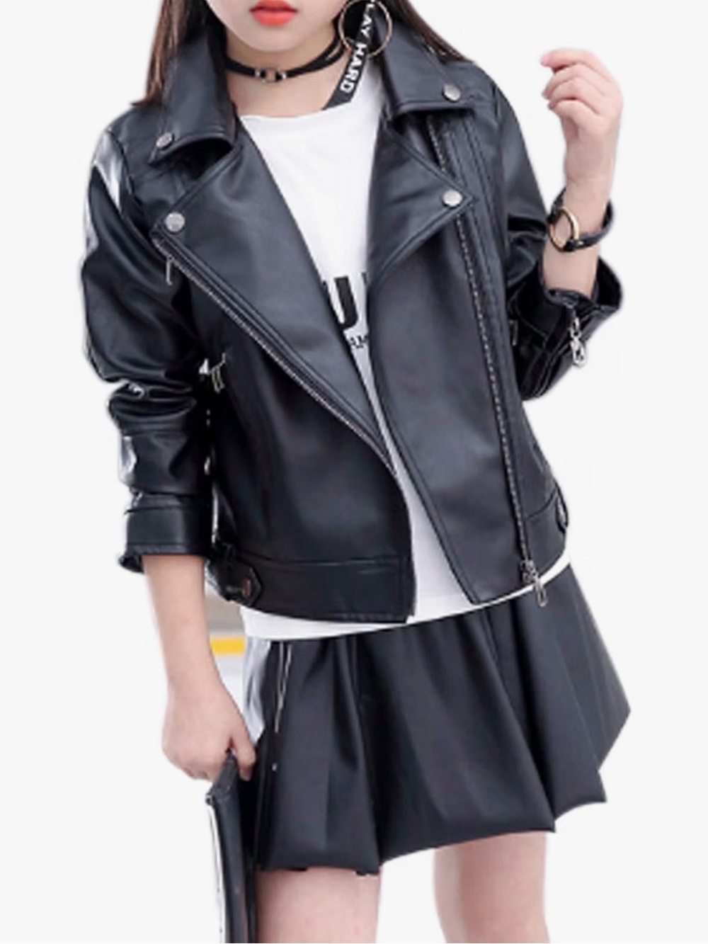 Elife Lehour Girl PU Leather Moto Jacket Black Size 170 / Big Girl XL